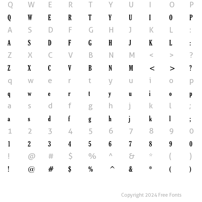 Character Map of Cheltenham Extra Condensed Bold