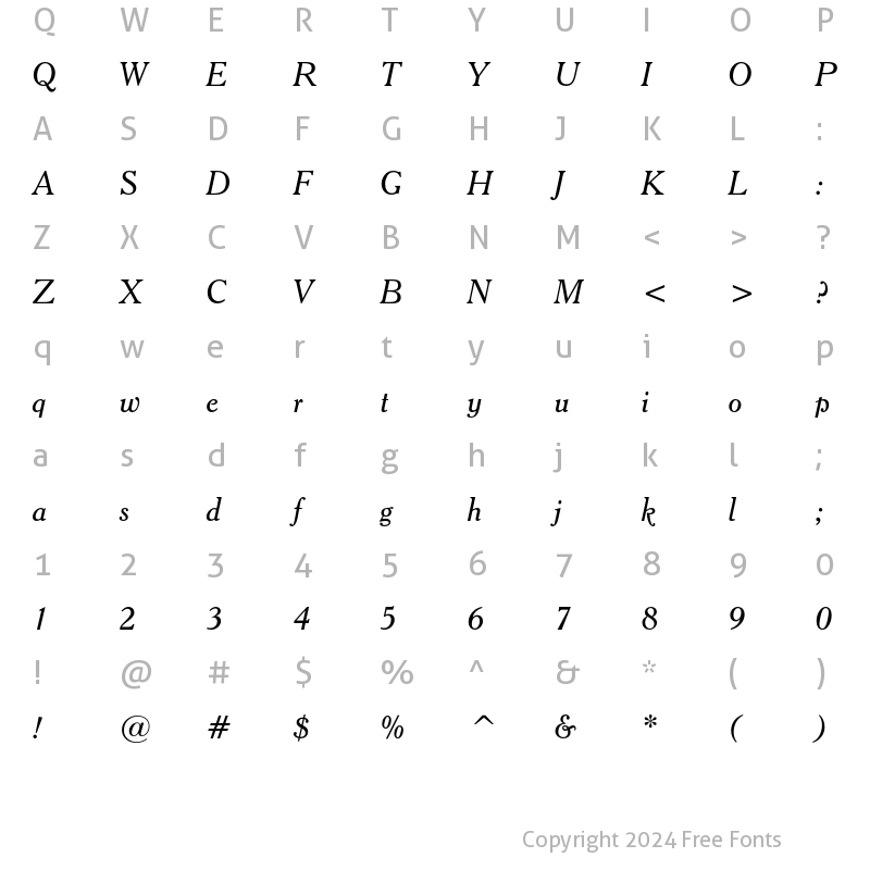 Character Map of Cheltenham Italic