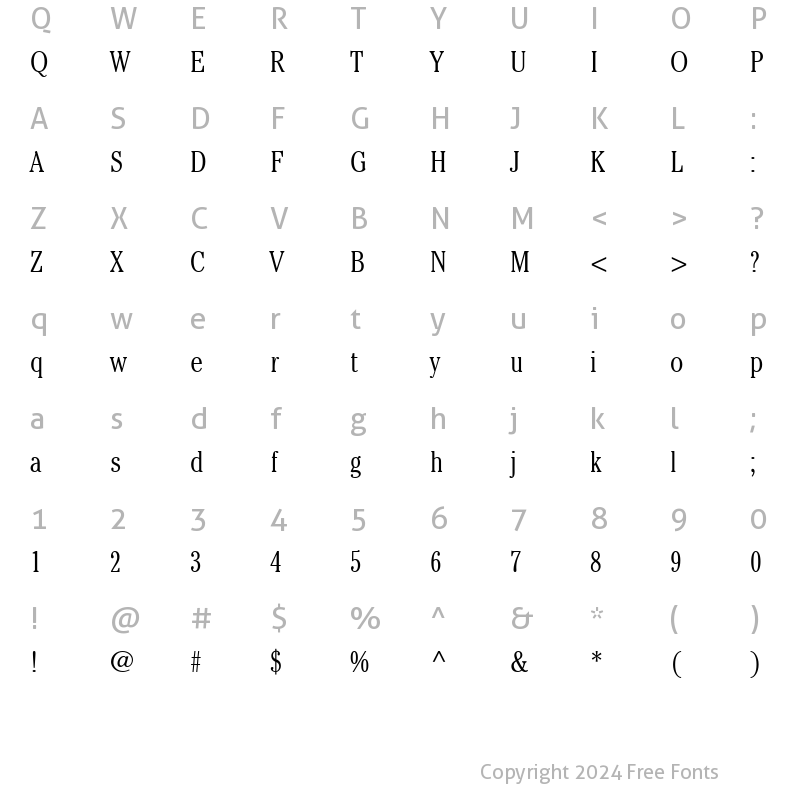 Character Map of Cheltenham Light Condensed SSi Light Condensed