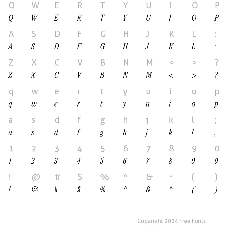 Character Map of Cheltenham Light Condensed SSi Light Condensed Italic