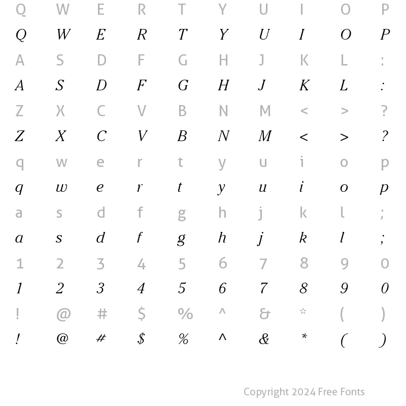 Character Map of Cheltenham LightItalic