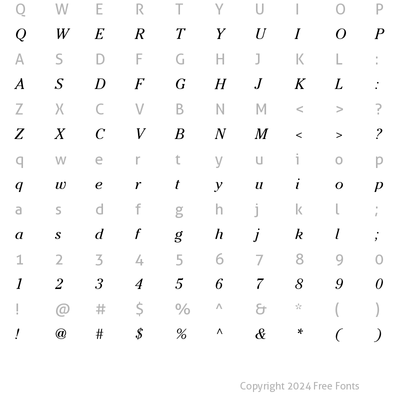 Character Map of Cheltenham LT Italic