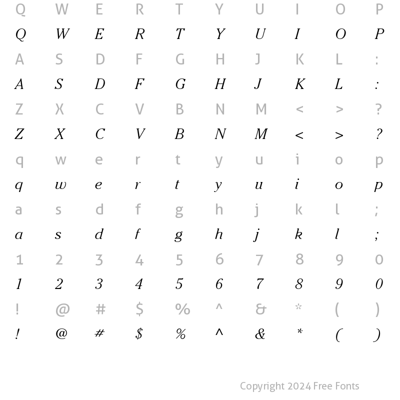 Character Map of Cheltenham LT Light Italic