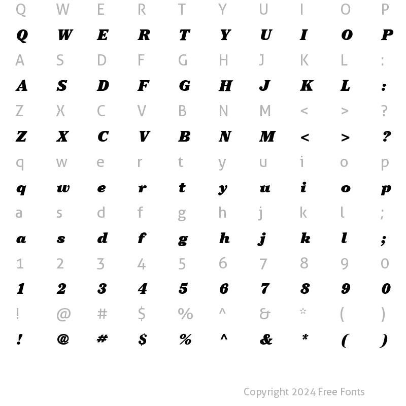 Character Map of Cheltenham LT Ultra Italic