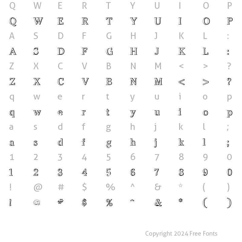 Character Map of Cheltenham Outline Shadow Regular