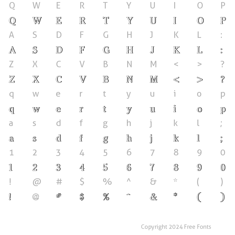 Character Map of Cheltenham OutlineShadow Regular