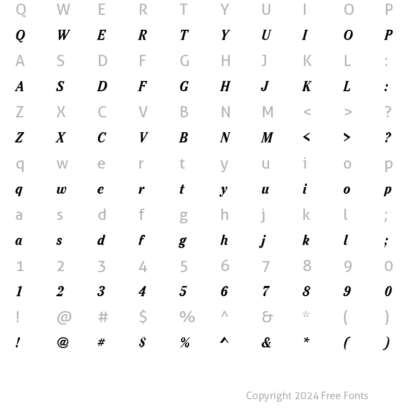 Character Map of CheltenhamCond Bold Italic