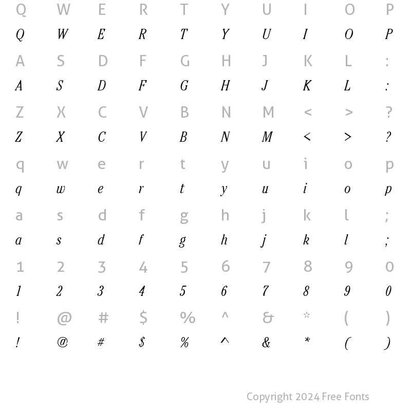 Character Map of CheltenhamCondLH Italic