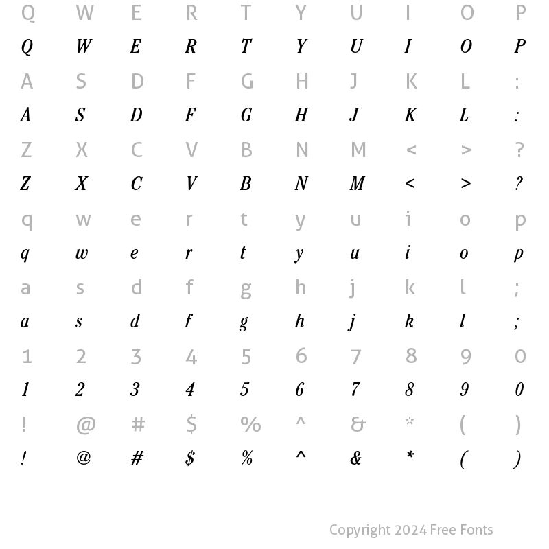 Character Map of CheltenhamEF-BookCondensIta Regular