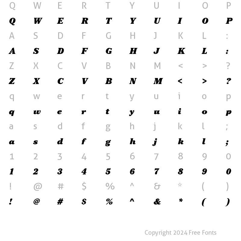 Character Map of CheltenhamEF-UltraItalic Regular