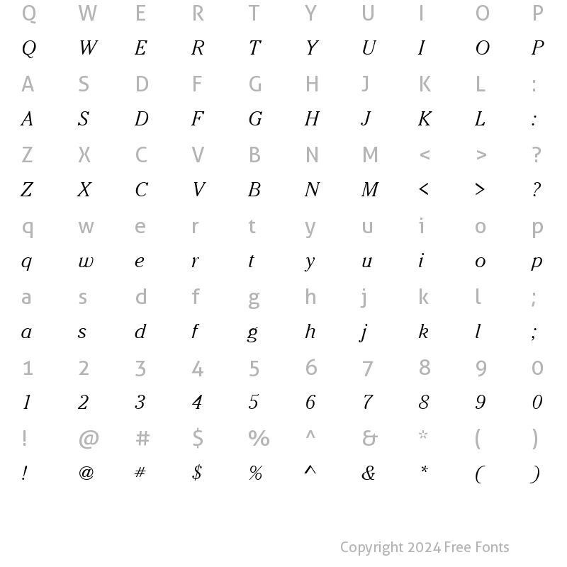 Character Map of CheltenhamLH Italic