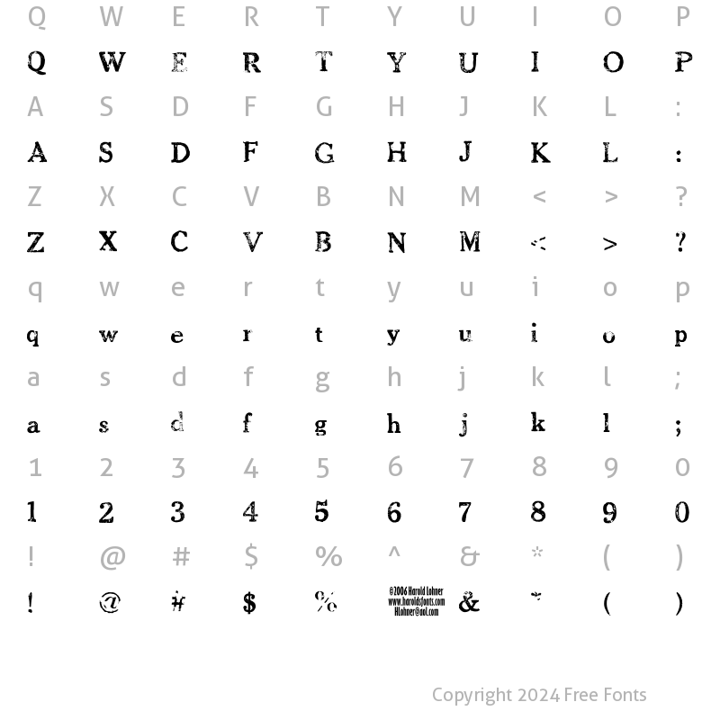 Character Map of CheltPressLightVariegated Regular