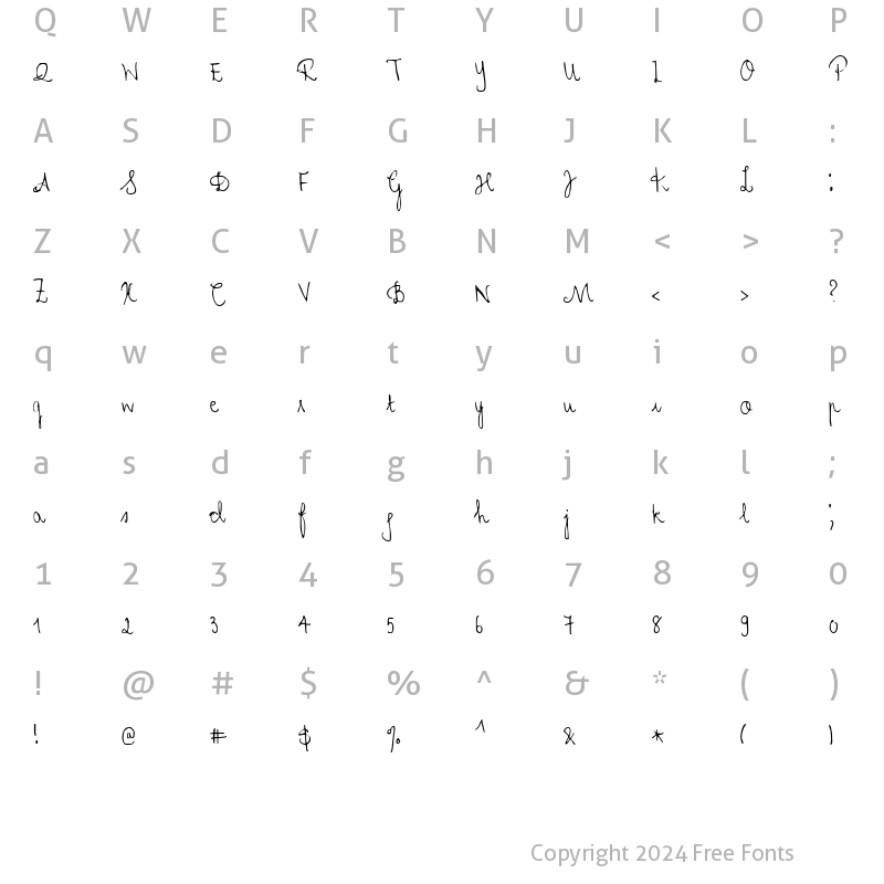 Character Map of Cher Font Hand