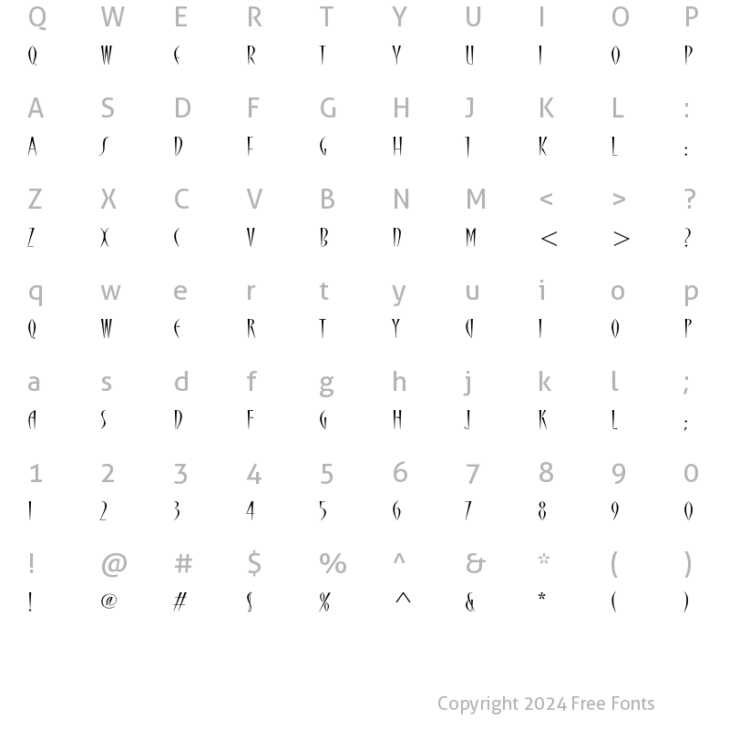 Character Map of Cherie ITC Std Regular