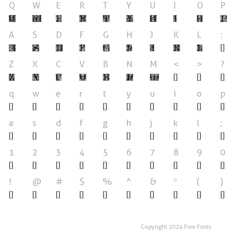 Character Map of Cheshire Initials Regular