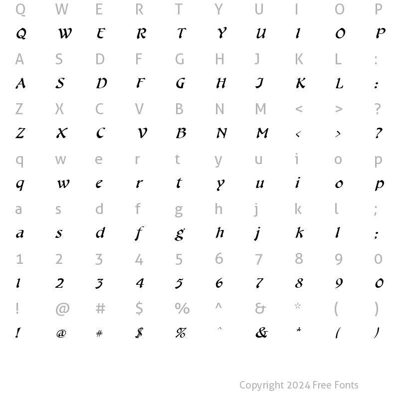 Character Map of CheshireBroad Italic