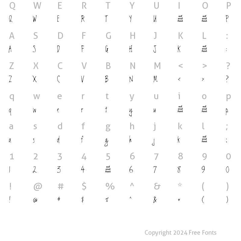 Character Map of chester eval Regular