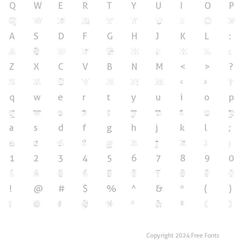 Character Map of ChestnutOutlineCondensed Regular