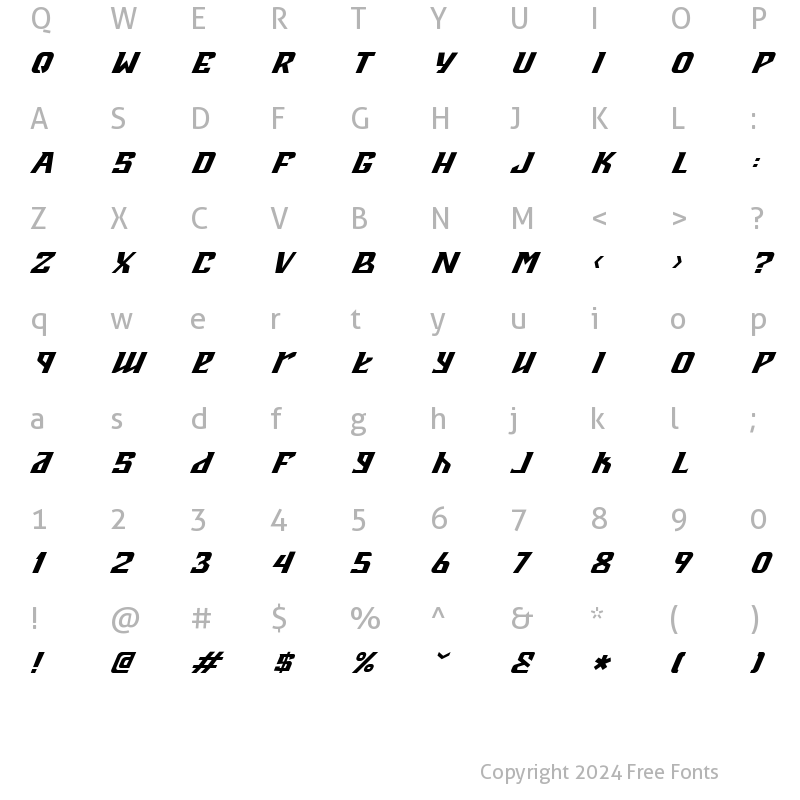 Character Map of CHEVERLY Italic