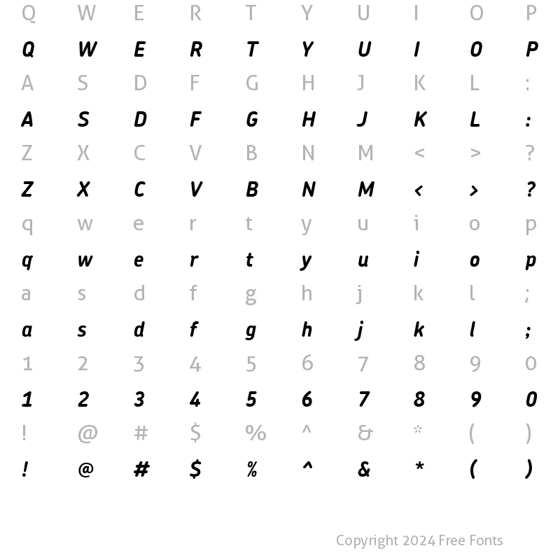 Character Map of ChevinBoldItalic Regular