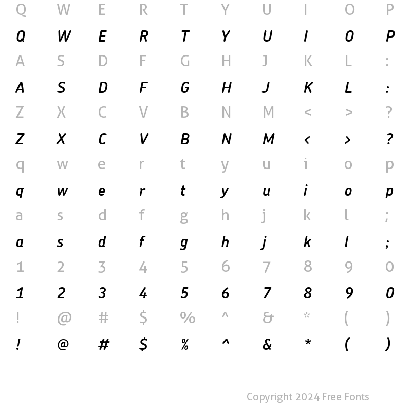 Character Map of ChevinDemiBoldItalic Regular