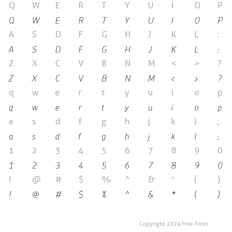 Character Map of ChevinThinItalic Regular