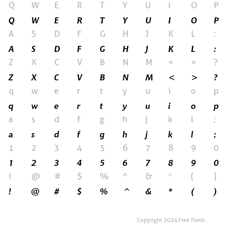 Character Map of Chianti BdIt WGL4 BT Bold Italic