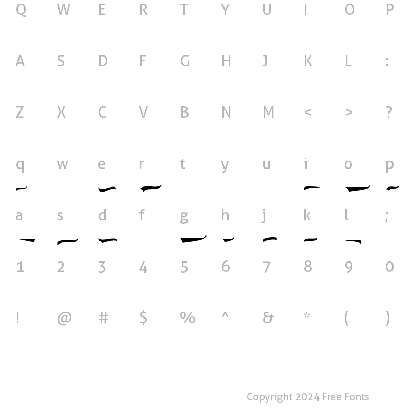 Character Map of Chicago Script Swashes