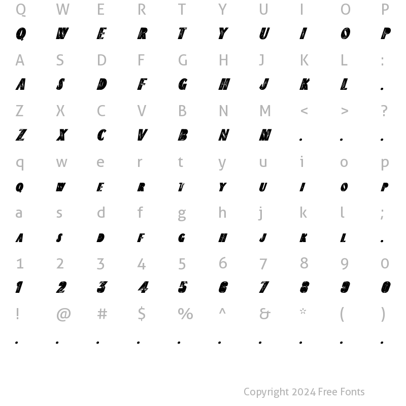 Character Map of ChiliPepper-ExtraBold Condensed Bold Italic