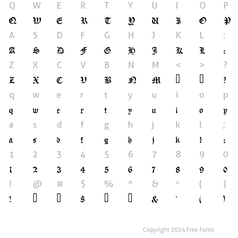 Character Map of Chinese Gothic Regular