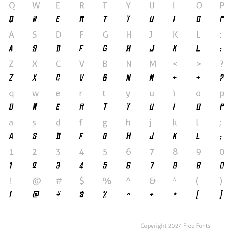 Character Map of Chinese Rocks Italic