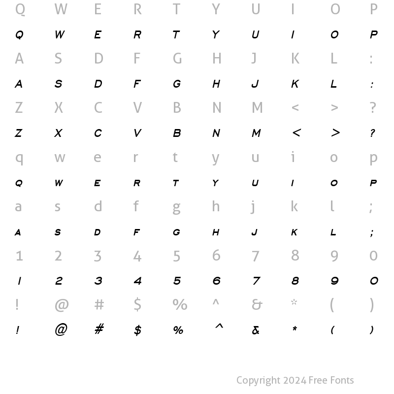 Character Map of Chisel Condensed Bold Italic