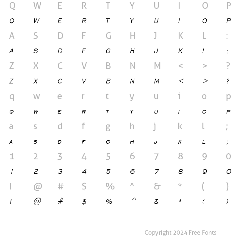 Character Map of Chisel Condensed Italic