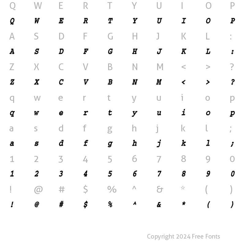 Character Map of Chisel-Spiked-Condensed Italic