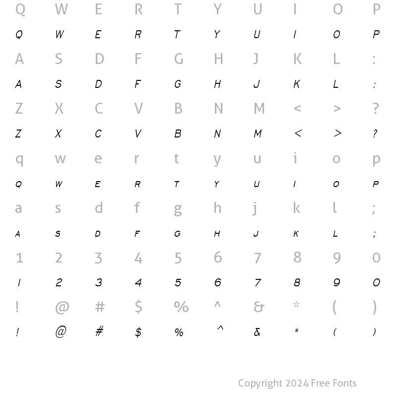 Character Map of Chisel Thin Italic