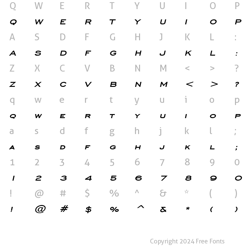 Character Map of Chisel Wide Bold Italic