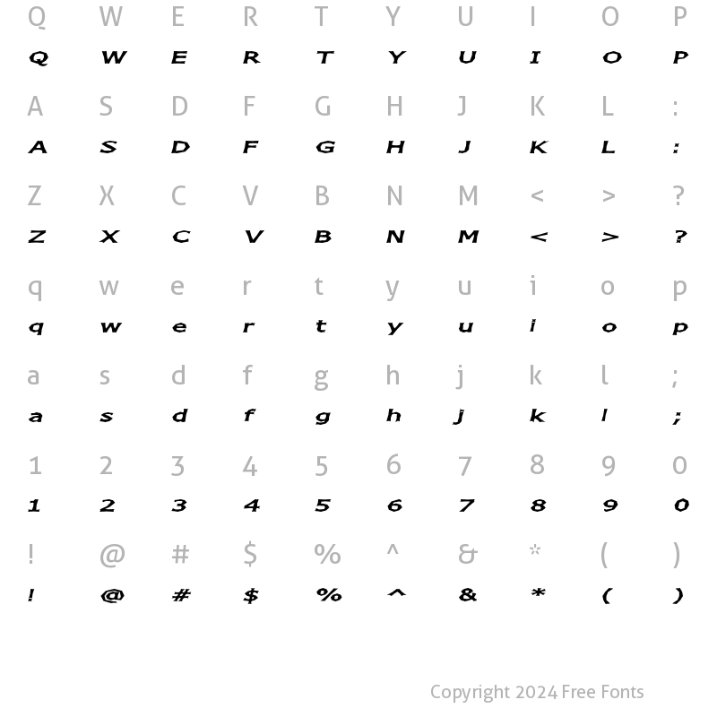 Character Map of Chizz Wide Italic