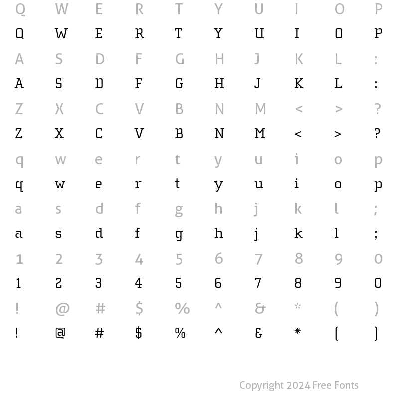 Character Map of ChollaSlab Regular