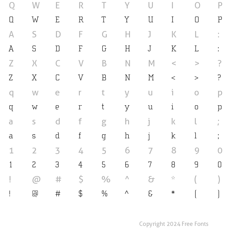 Character Map of ChollaSlab Thin Regular