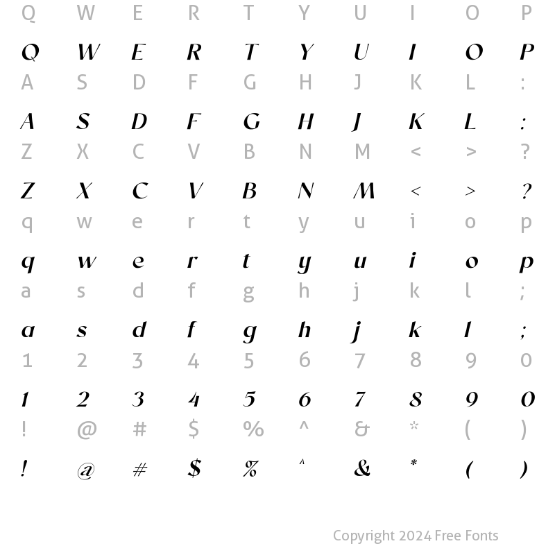 Character Map of Chopard SemiBold Italic