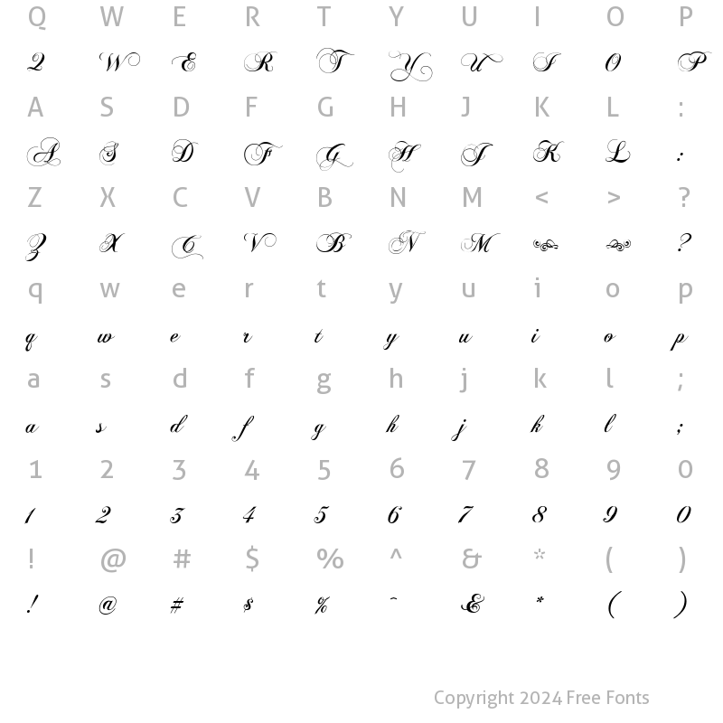 Character Map of Chopin Script Regular