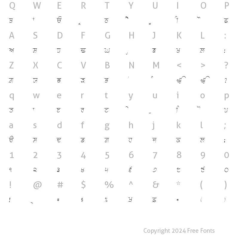 Character Map of Choti Script 3 Light Light