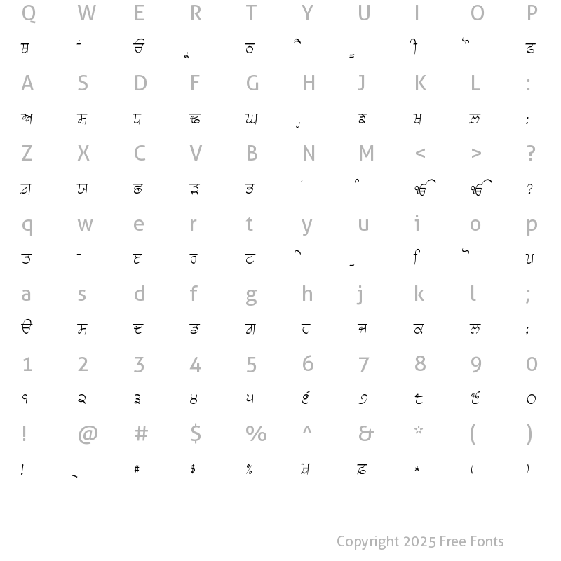 Character Map of Choti Script L5 Medium Medium