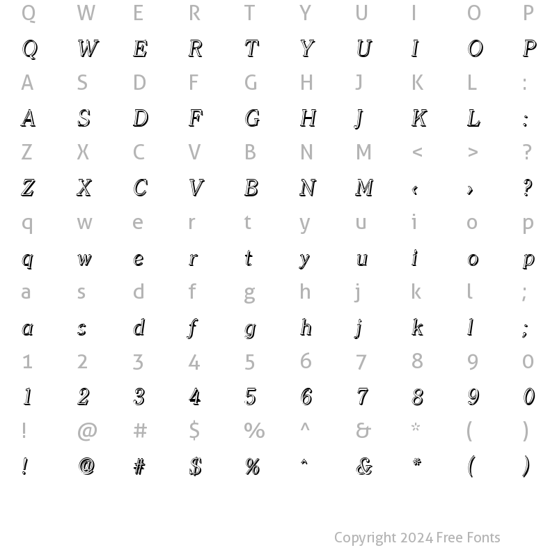 Character Map of ChristianBeckerShadow-Xlight Italic