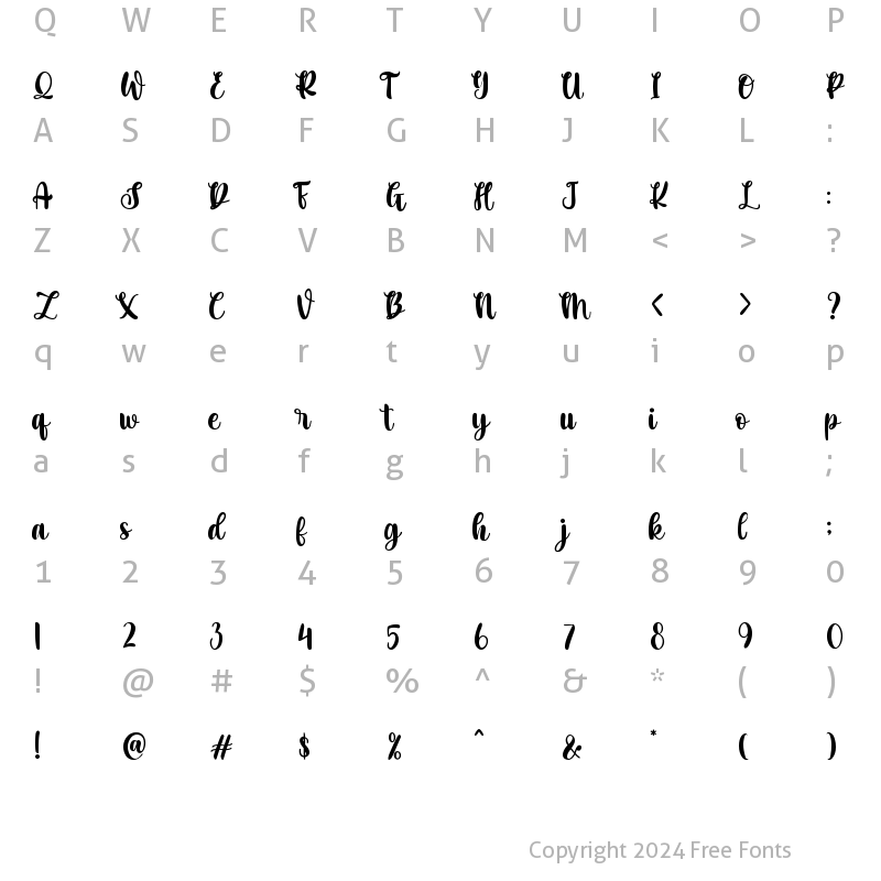 Character Map of Christmas Blessings Regular