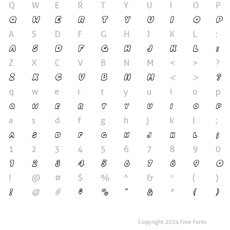 Character Map of ChubbyOutline Bold Italic