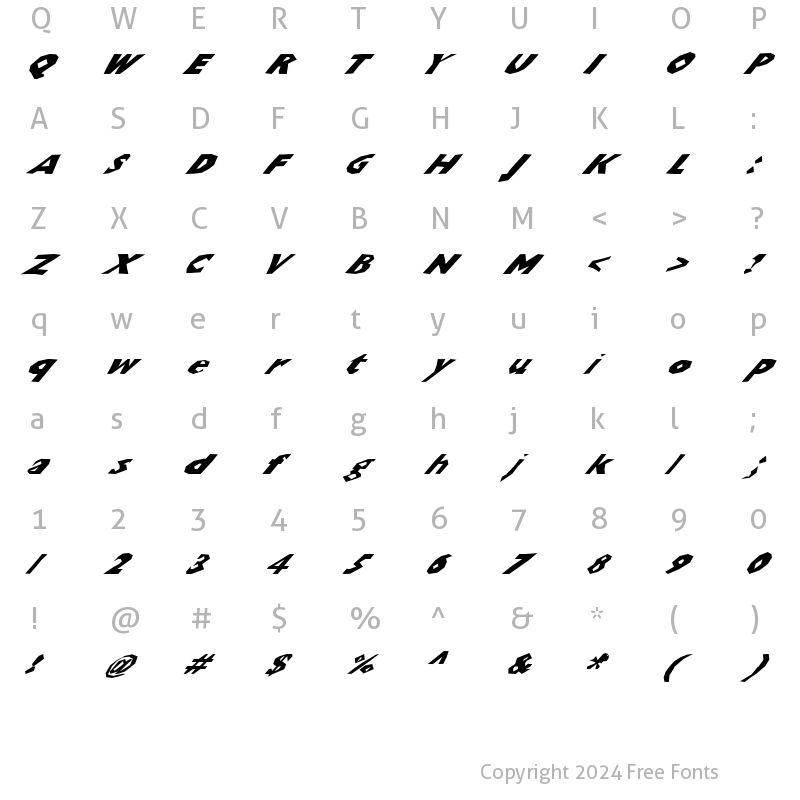 Character Map of ChunkoBlockoSlantedWild Regular