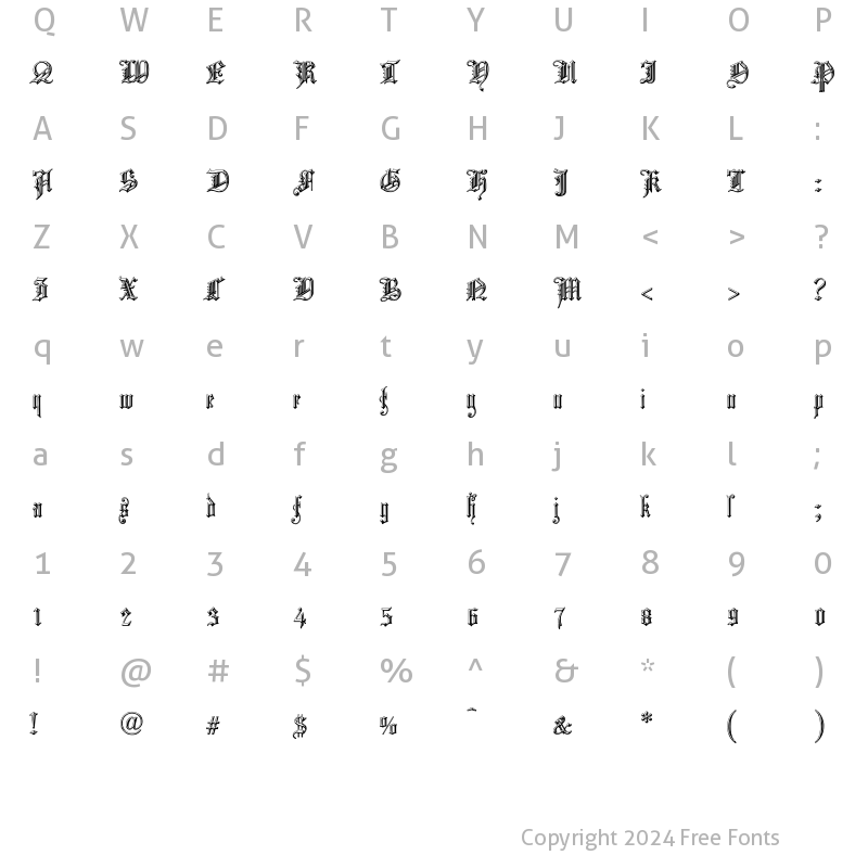 Character Map of Church Text 'Shaded' Regular