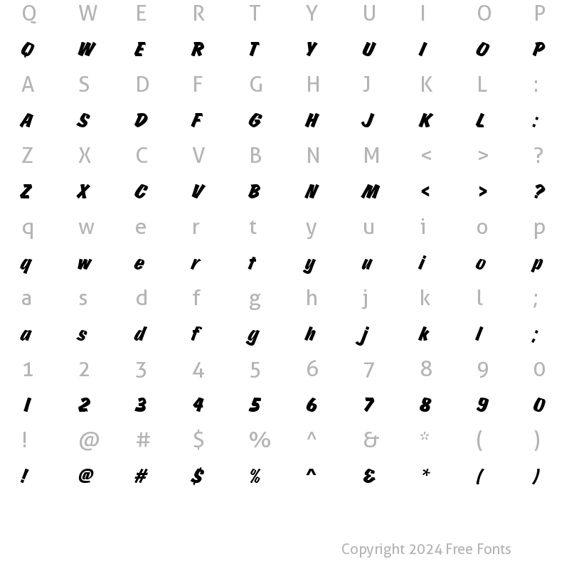 Character Map of ChurchwardBruDReg Italic