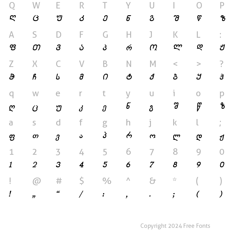 Character Map of Chveulebrivy-ITV Bold Italic